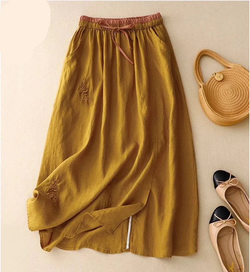 Rosalie Linen A Line Midi Skirt