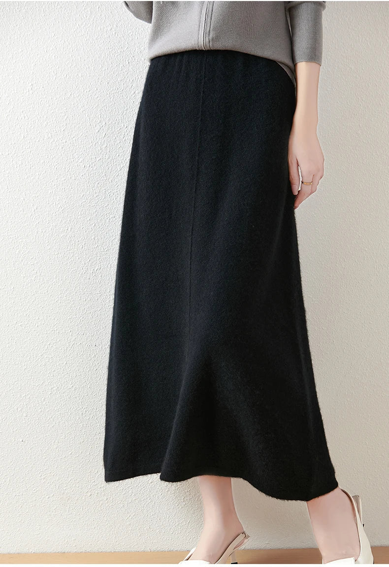 Evelora Merino Wool High Waist Skirt