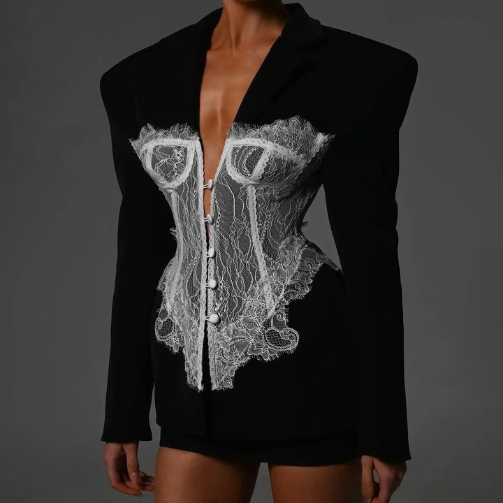 Secrets Lace Corset Blazer Mini Dress