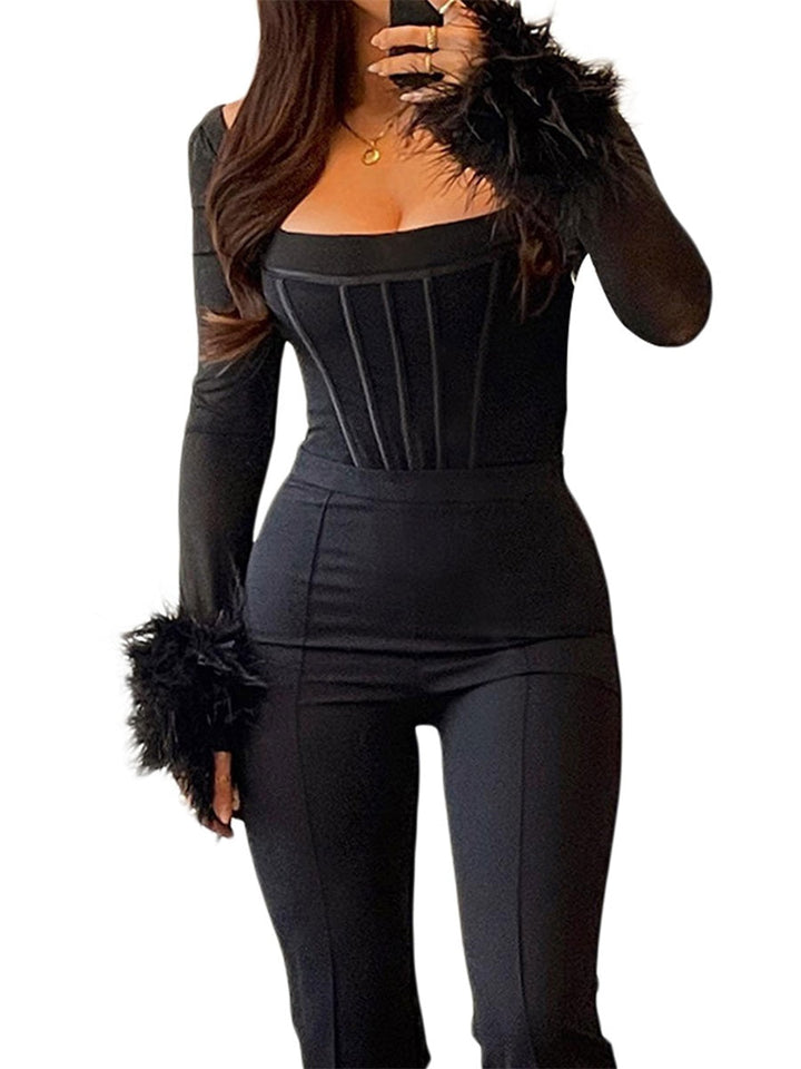 Virella Square Neck Feather Trim Top