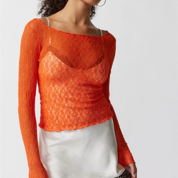 Lavina Sheer Lace Long Sleeve Top