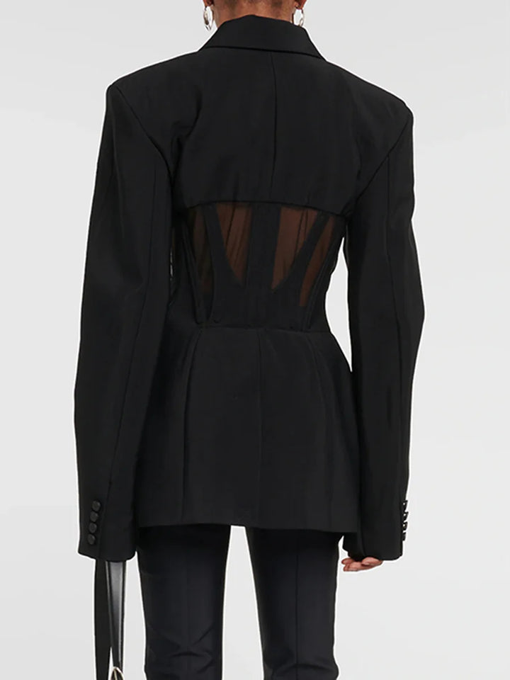 Black Illusion Sheer Panel Blazer