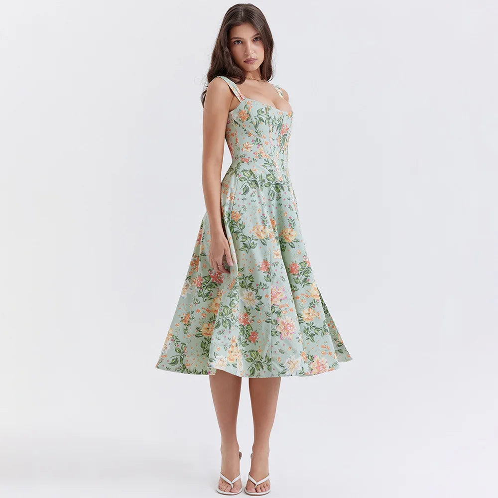 Meadow Muse Floral Corset Midi Dress