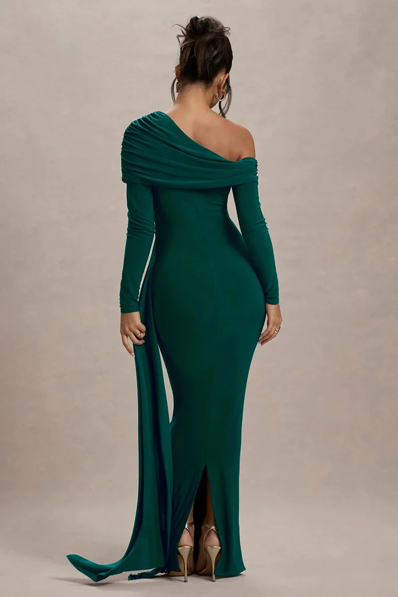 Evangeline Off-Shoulder Ruched Evening Gown