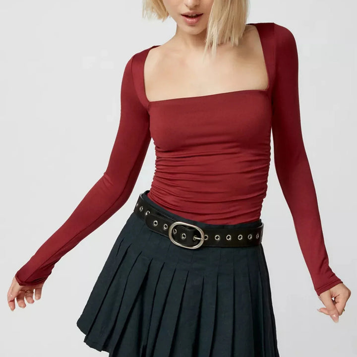 Valora Square Neck Long Sleeve Crop Top