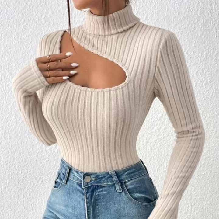 Seraphina Cut Out Rib Knit Turtleneck Top