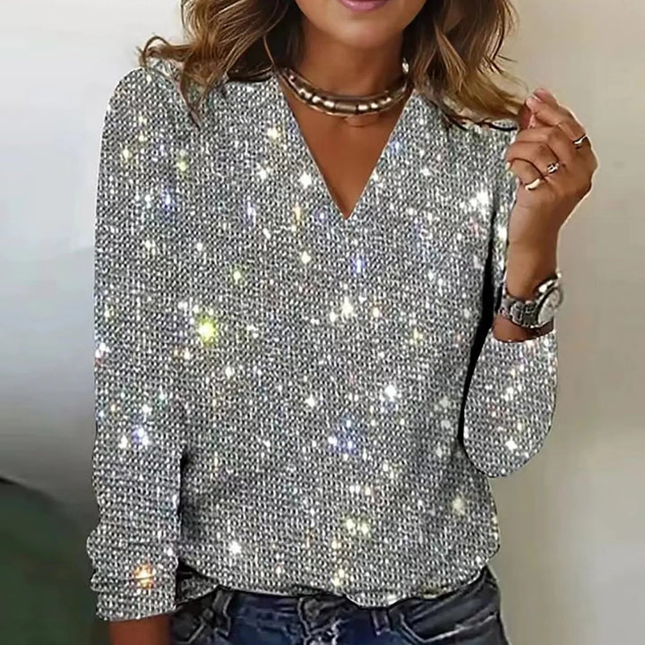 Elowyn Sequin V Neck Party Blouse