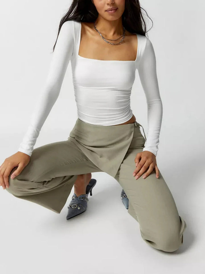 Valora Square Neck Long Sleeve Crop Top