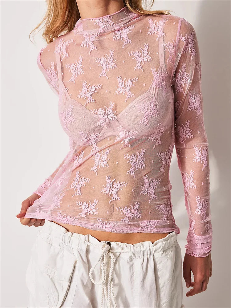 Calista Sheer Floral Lace Top