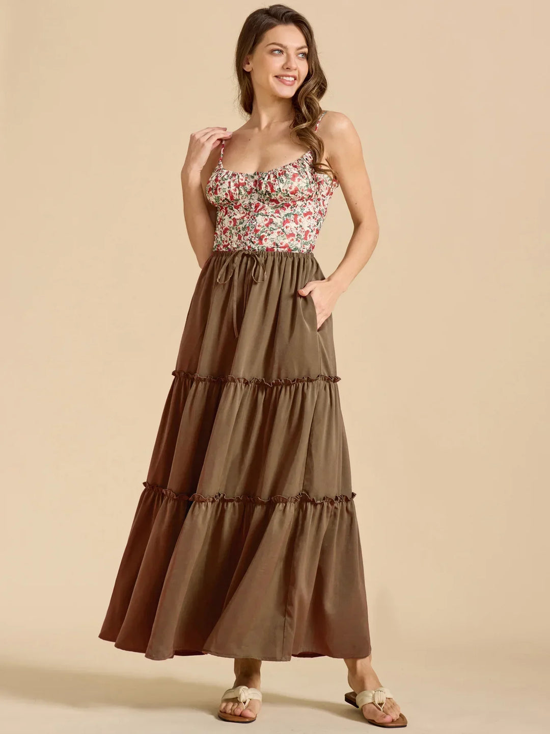 Elarie Floral Drawstring Maxi Skirt