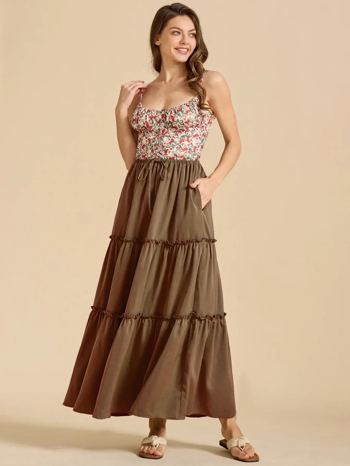 Elarie Floral Drawstring Maxi Skirt