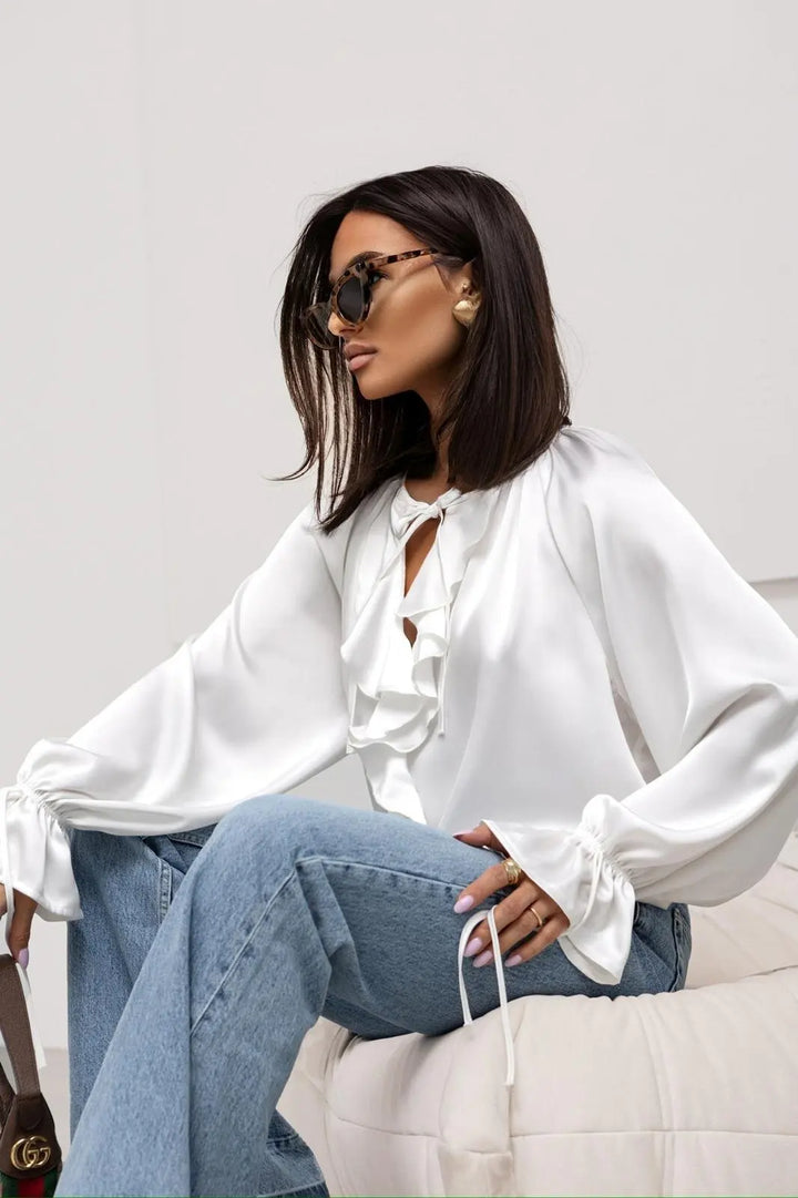 Serelina Satin Ruffle Tie Blouse