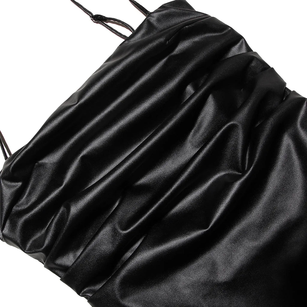Onyx Lace-Up Faux Leather Midi Dress