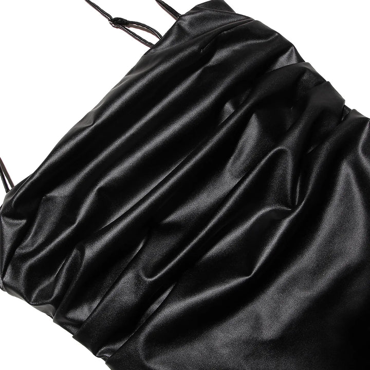 Onyx Lace-Up Faux Leather Midi Dress