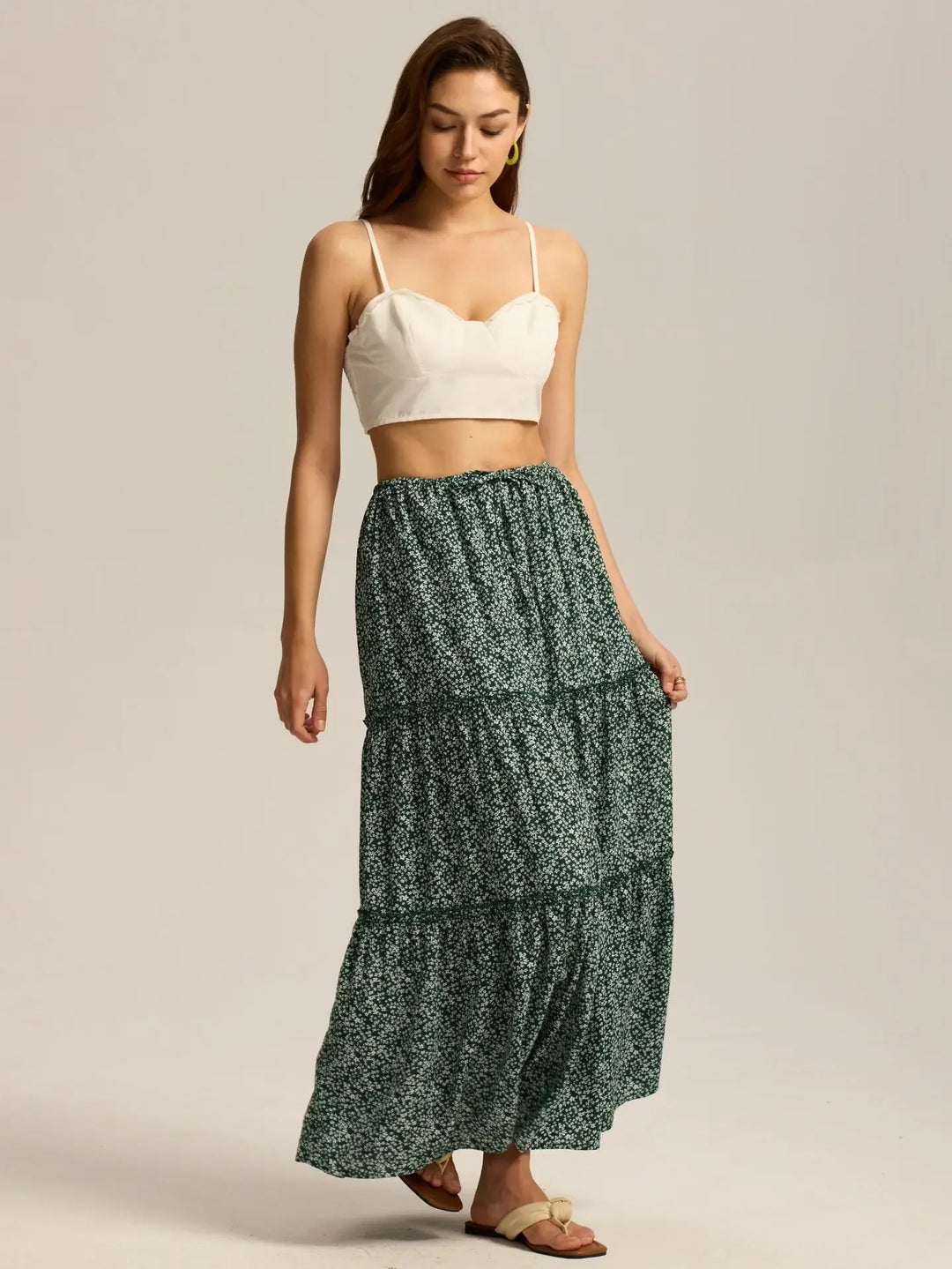 Elarie Floral Drawstring Maxi Skirt