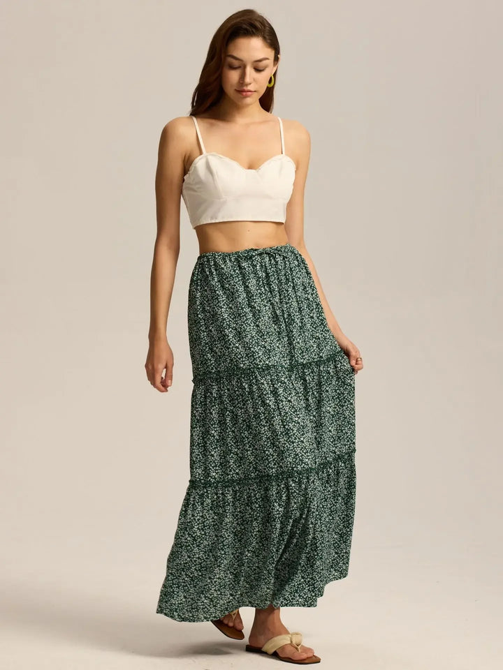 Elarie Floral Drawstring Maxi Skirt