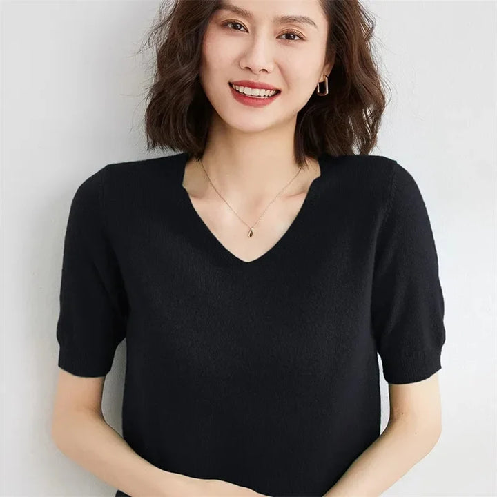 Lorena V Neck Merino Blend Knit Top