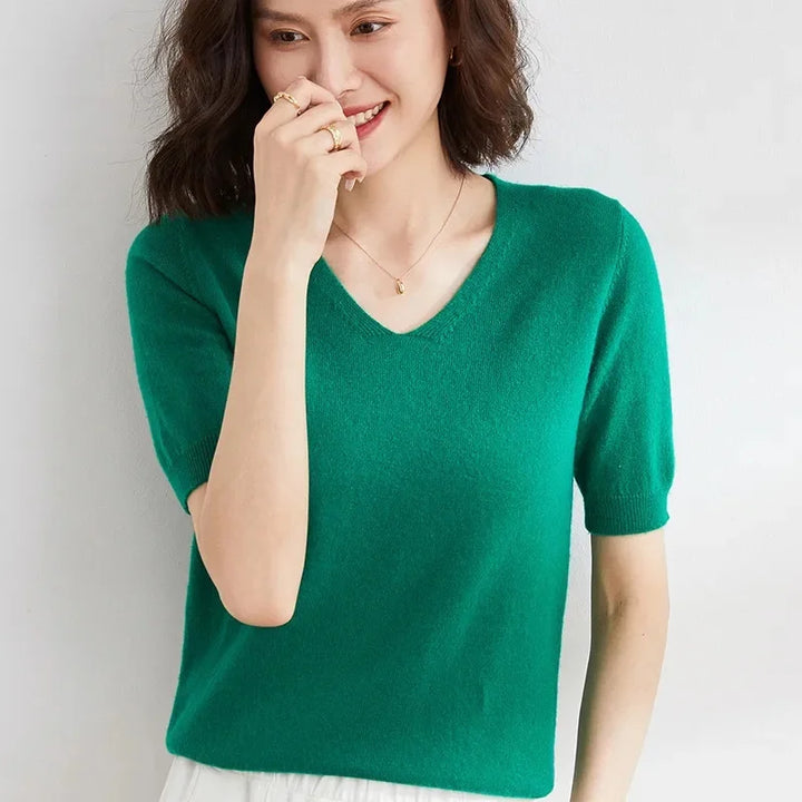 Lorena V Neck Merino Blend Knit Top