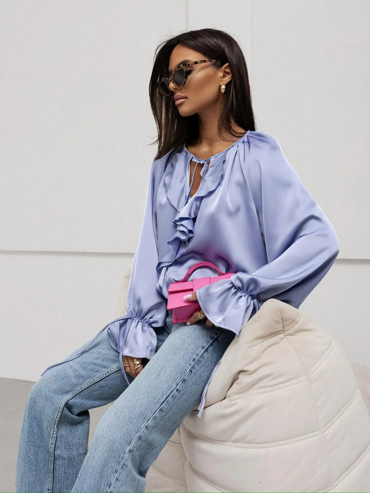 Serelina Satin Ruffle Tie Blouse