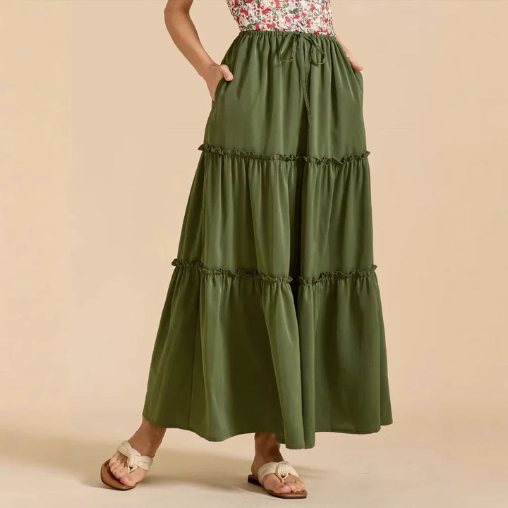 Elarie Floral Drawstring Maxi Skirt