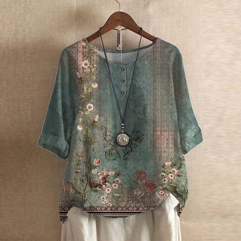 Virella Retro Print Relaxed Blouse