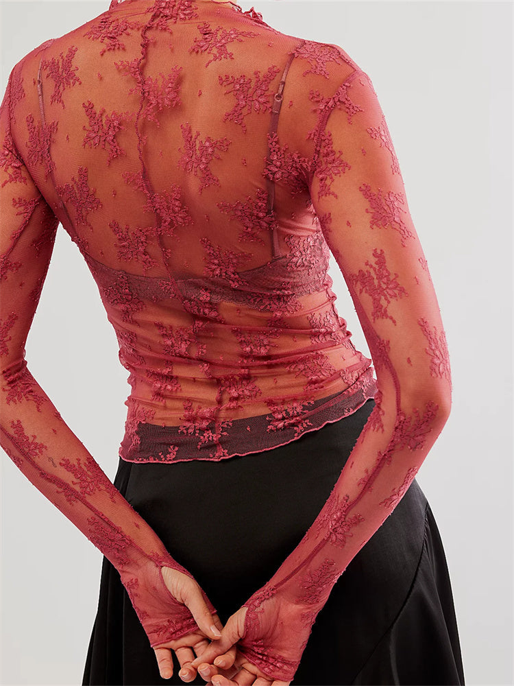 Calista Sheer Floral Lace Top