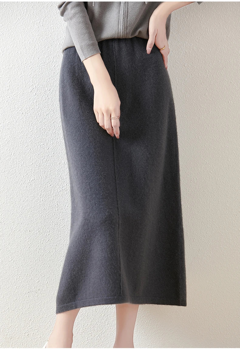 Evelora Merino Wool High Waist Skirt