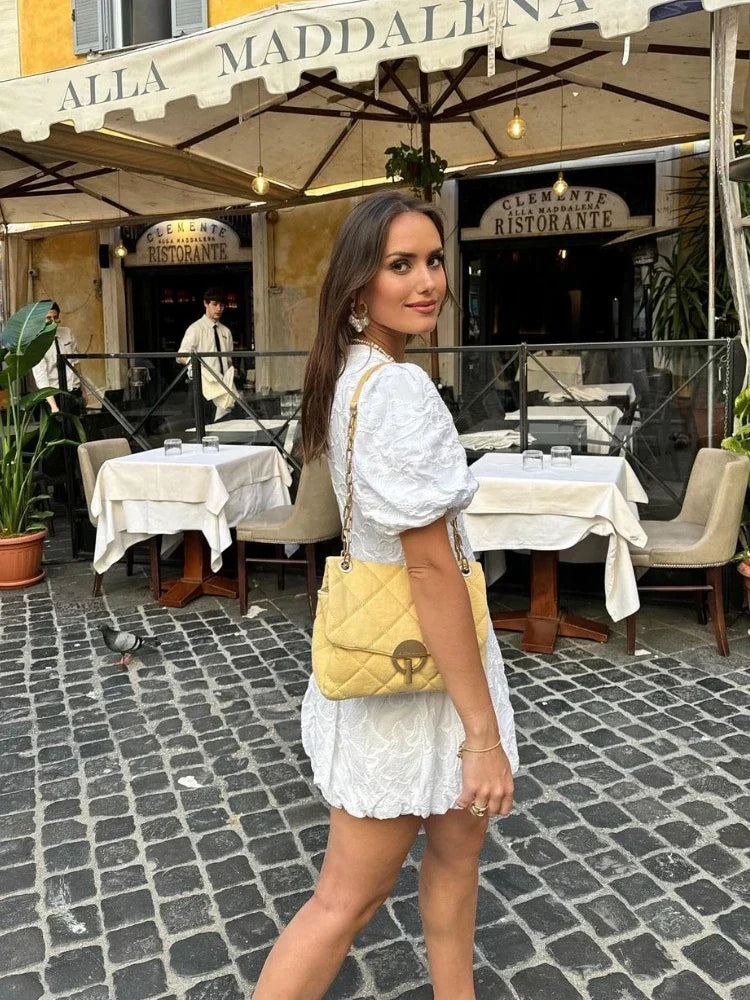 Romantic White Floral Puff Sleeve Summer Dress