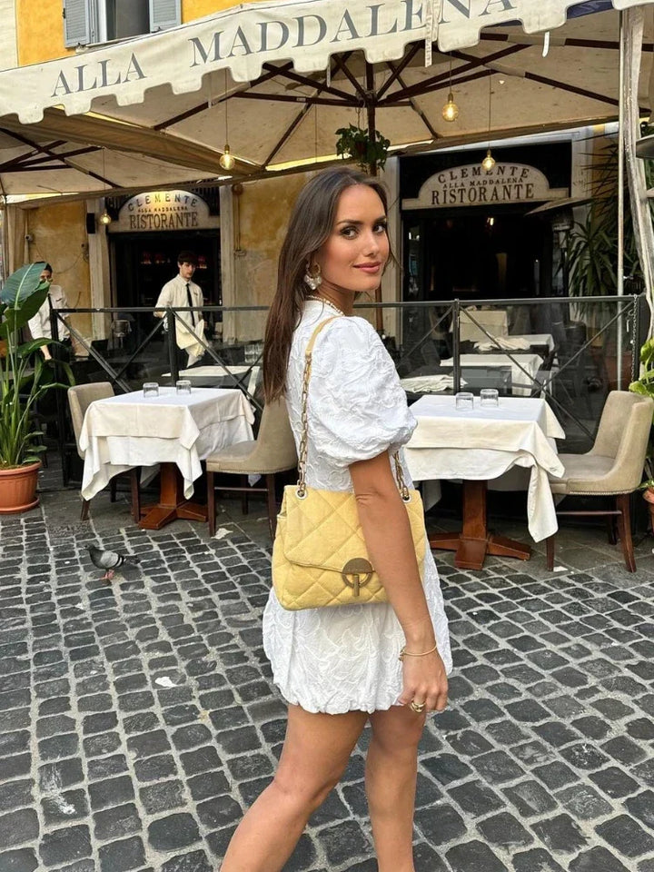 Romantic White Floral Puff Sleeve Summer Dress