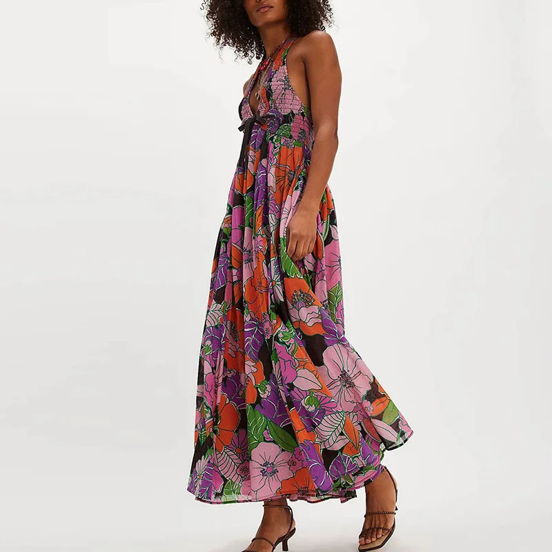 Eliana Floral Halter Maxi Beach Dress