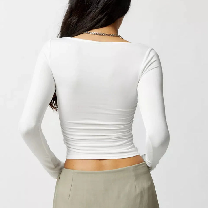 Valora Square Neck Long Sleeve Crop Top