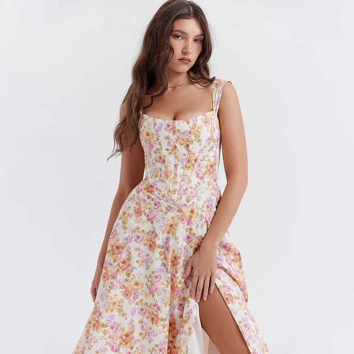 Meadow Muse Floral Corset Midi Dress