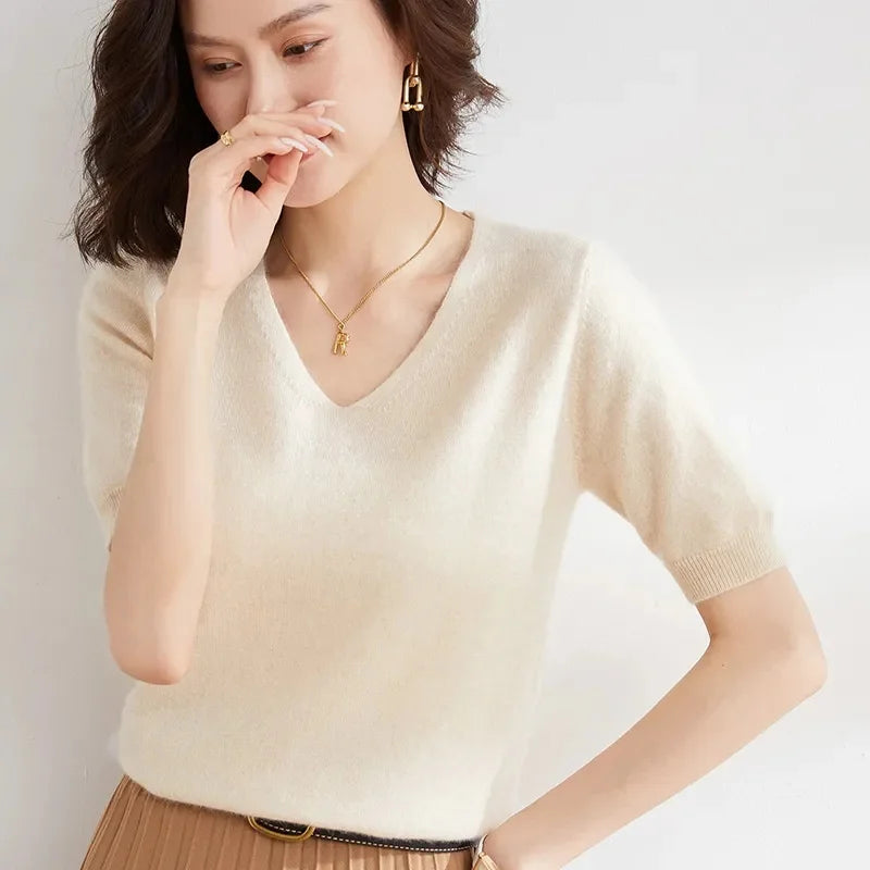 Lorena V Neck Merino Blend Knit Top