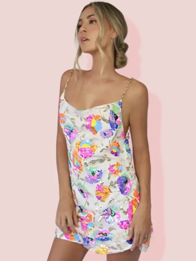 Floral Party Mini Dress with Spaghetti Straps