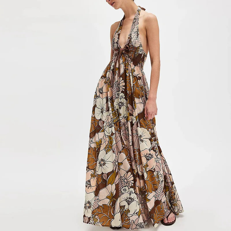 Eliana Floral Halter Maxi Beach Dress