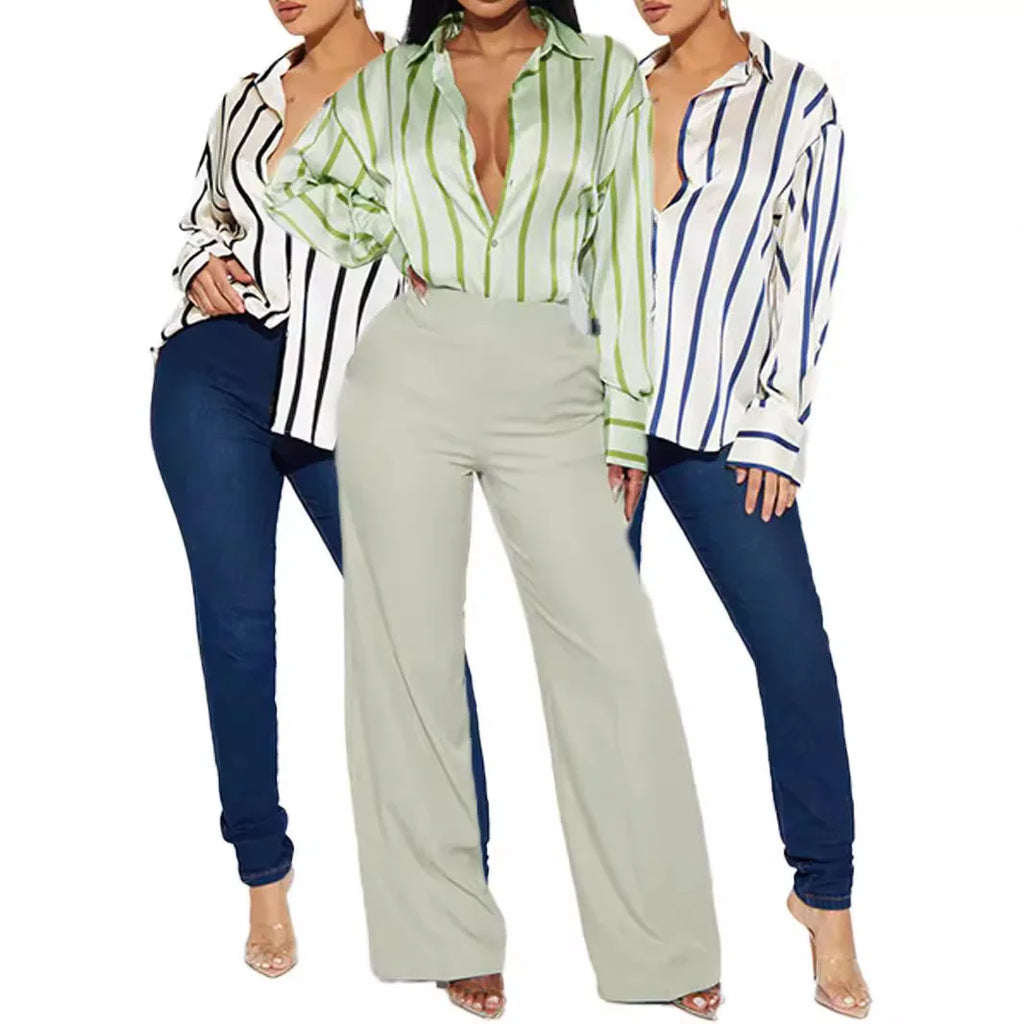 Serelisse Satin Stripe Button Shirt