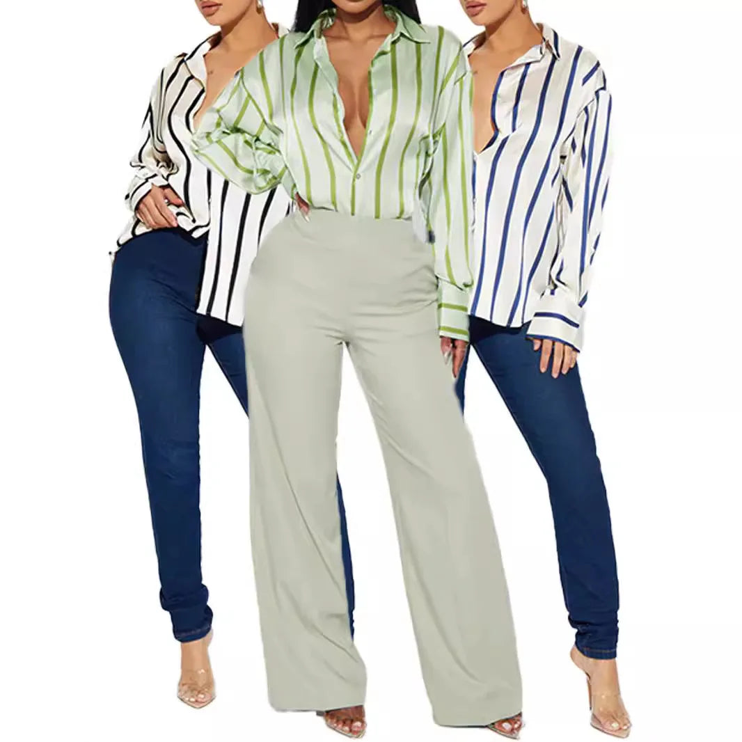 Serelisse Satin Stripe Button Shirt