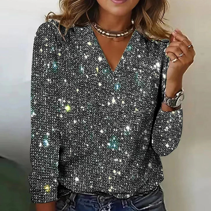 Elowyn Sequin V Neck Party Blouse