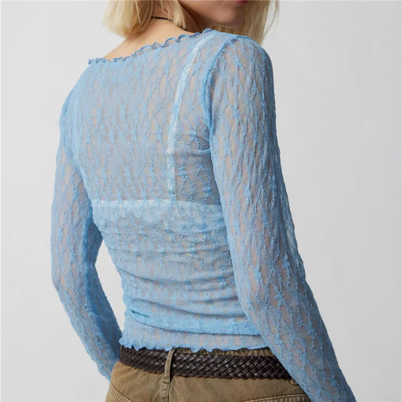 Lavina Sheer Lace Long Sleeve Top