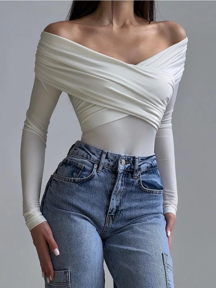 Virella Off Shoulder Pleated Long Sleeve Top