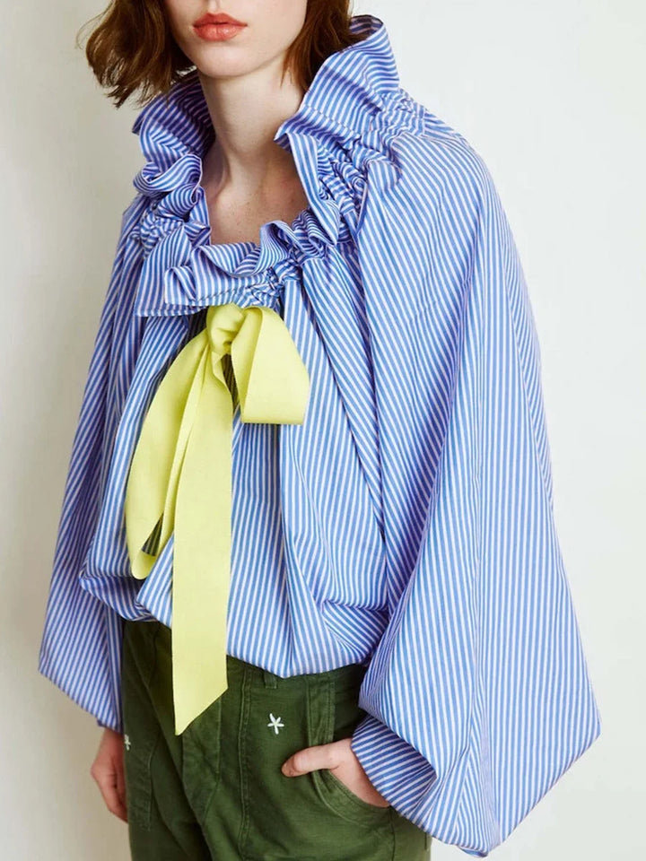 Elowenne Ruffle Tie Neck Cotton Blouse