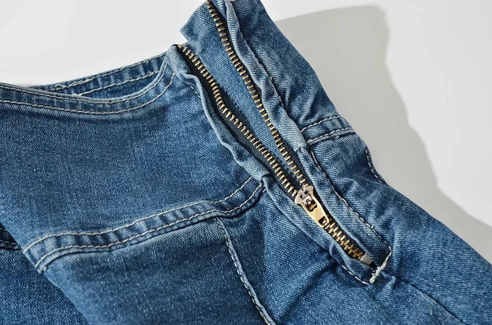 Violetta Buckle Detail Pleated Denim Mini Skirt