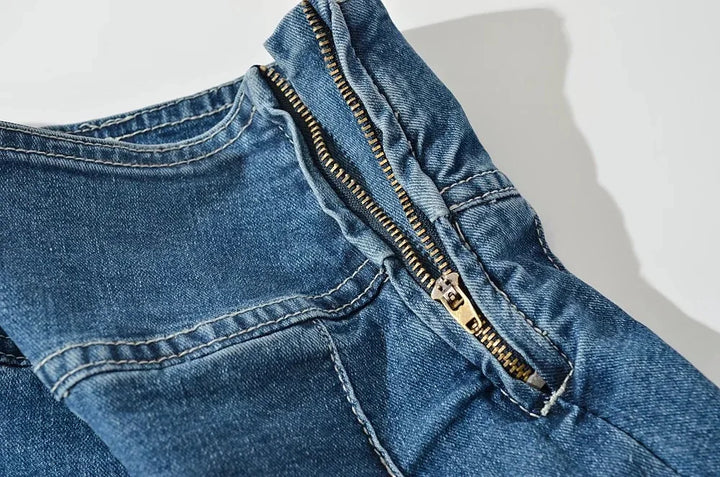 Violetta Buckle Detail Pleated Denim Mini Skirt