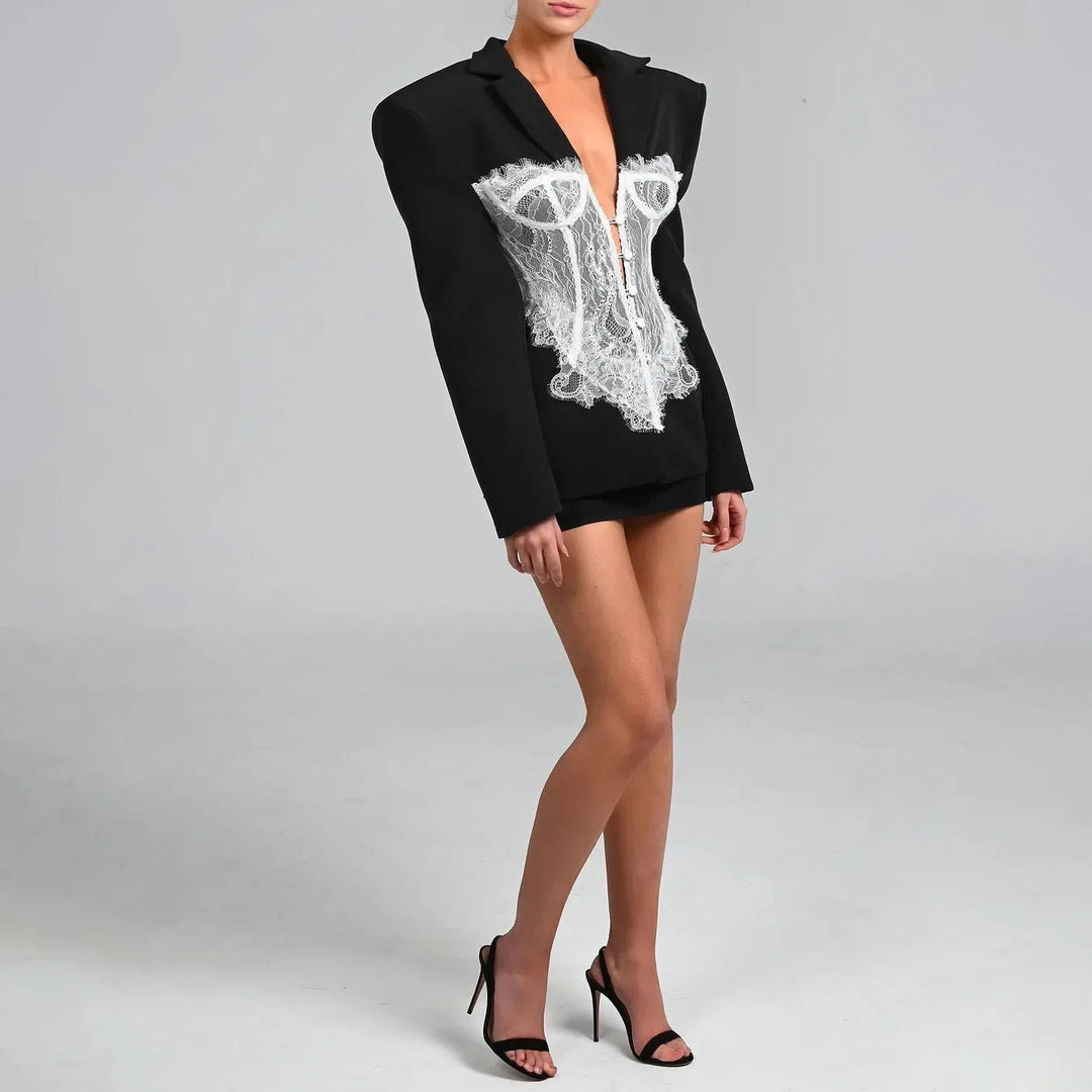 Secrets Lace Corset Blazer Mini Dress