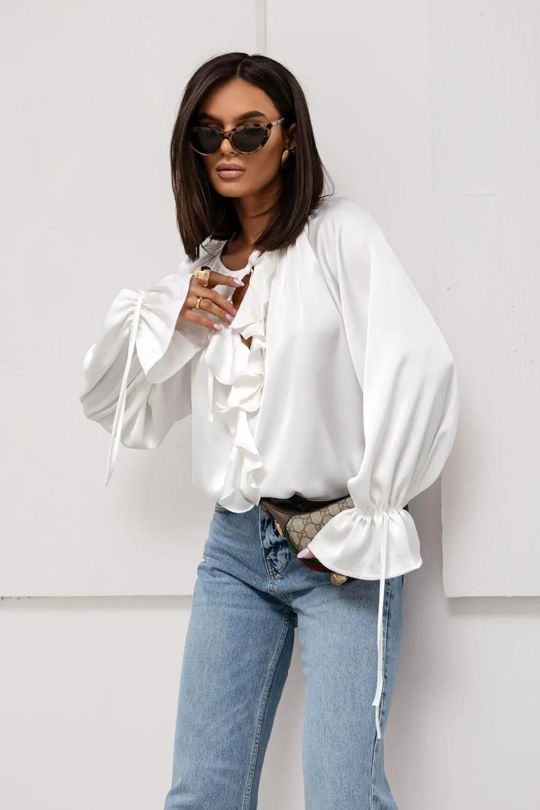 Serelina Satin Ruffle Tie Blouse