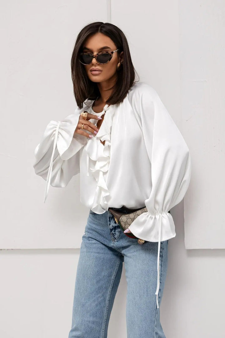 Serelina Satin Ruffle Tie Blouse