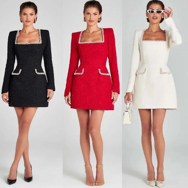 Monaco Lacceti Women's Tweed Pearl Trim Blazer Mini Dress