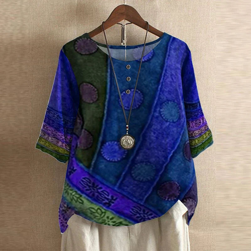 Virella Retro Print Relaxed Blouse