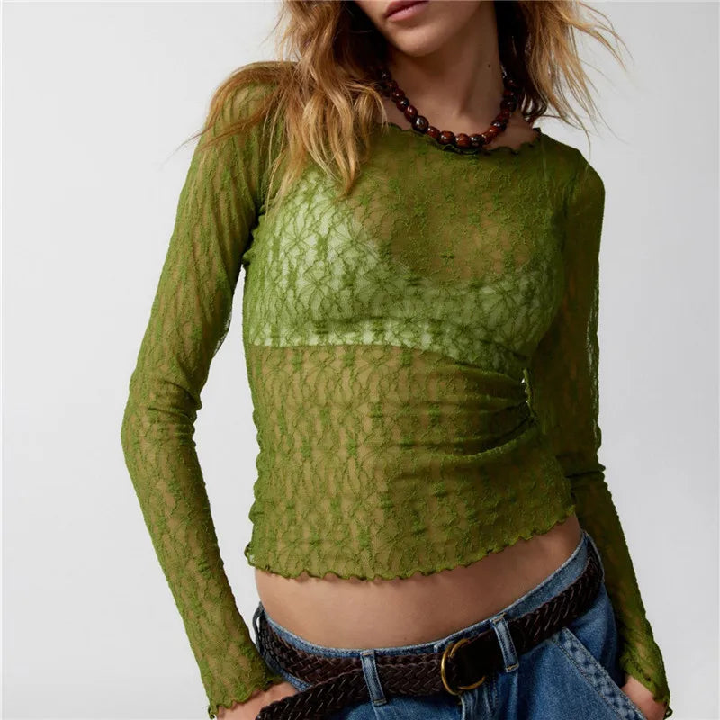 Lavina Sheer Lace Long Sleeve Top