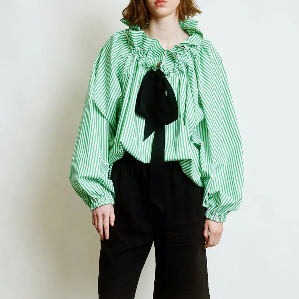 Elowenne Ruffle Tie Neck Cotton Blouse
